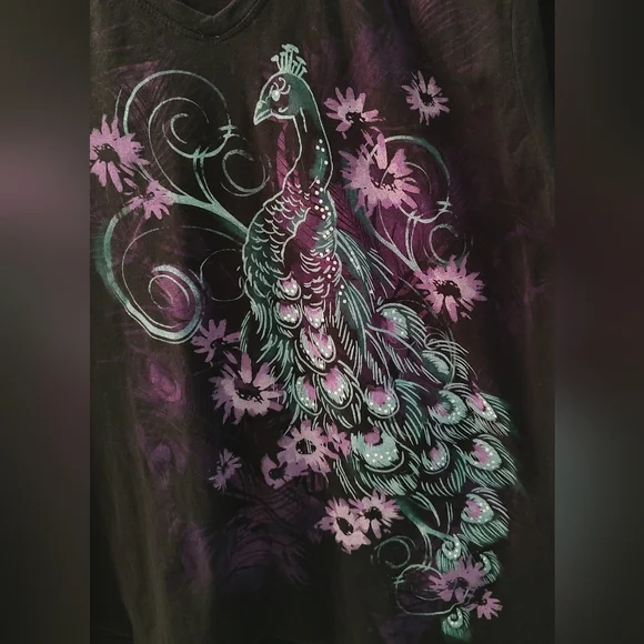 Just My Size Black Shirt with Peacock Design Size 2X - Picture 2 of 4